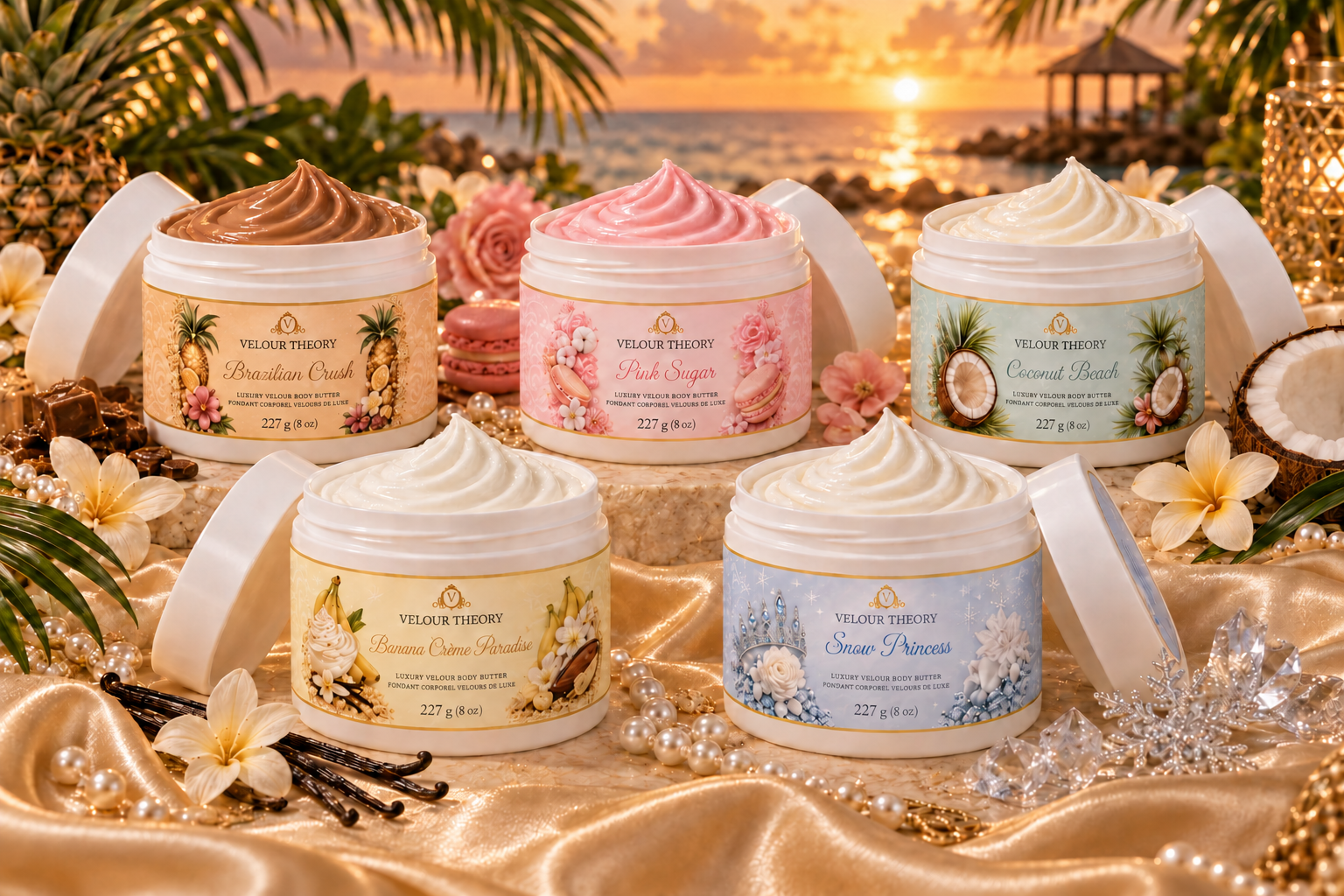 A sneak peek of five Velour Theory body butters